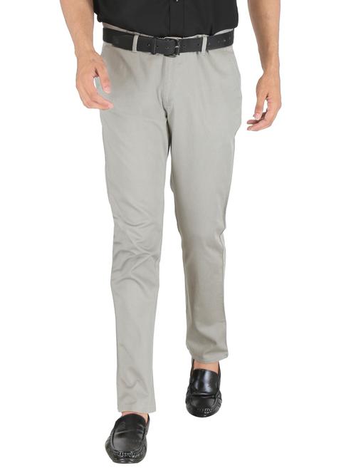 grey solid flat front casual trouser - 18265616 - Very Small Image - 1