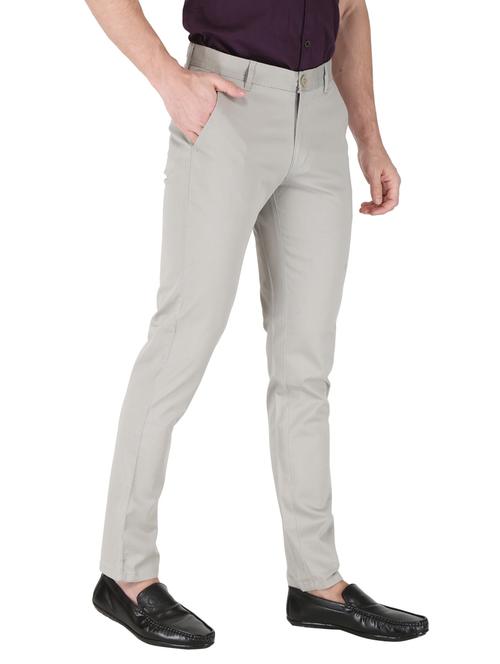 grey solid flat front casual trouser - 18265622 - Very Small Image - 1