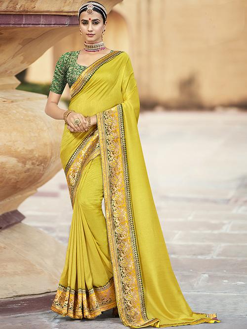 yellow silk blend saree - 18265801 - Very Small Image - 1