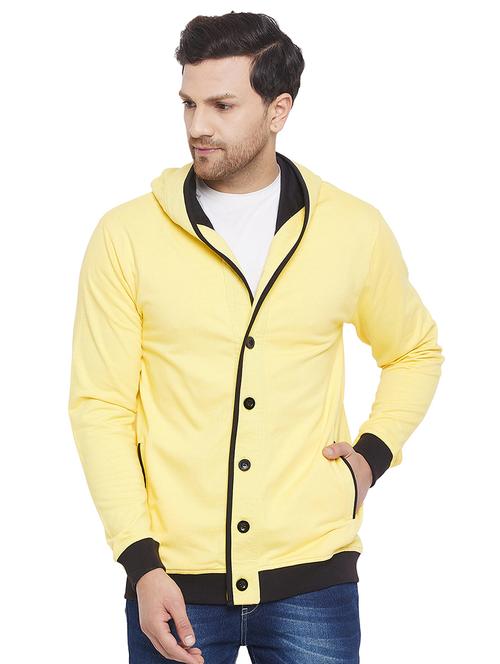 yellow solid hooded casual jacket - 18267132 - Very Small Image - 1