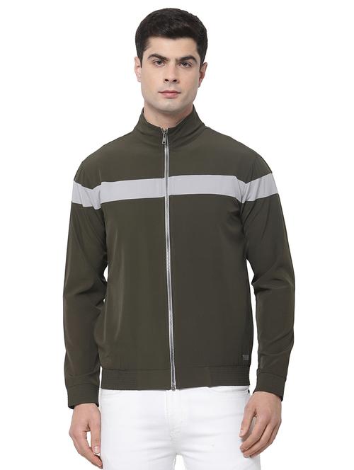 olive-green cut and sew zip-up casual jacket - 18267165 - Very Small Image - 1