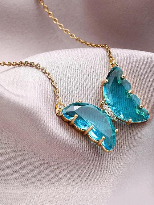 combo of 2 lovely gold plated red and blue crystal butterfly pendant necklace - 18267214 - Very Small Image - 1