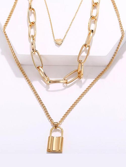 pack of 2 gold plated layered heart lock & butterfly angel pendant necklace - 18267247 - Very Small Image - 1