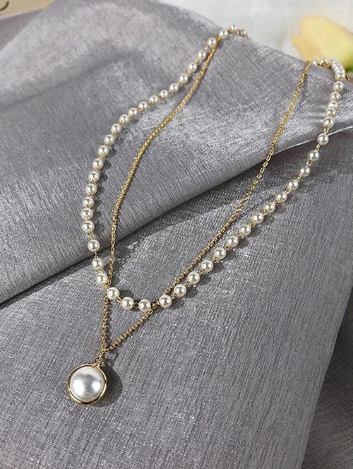 pack of 2 gold and silver plated double layered pearl drop pendant necklace - 18267262 - Very Small Image - 1