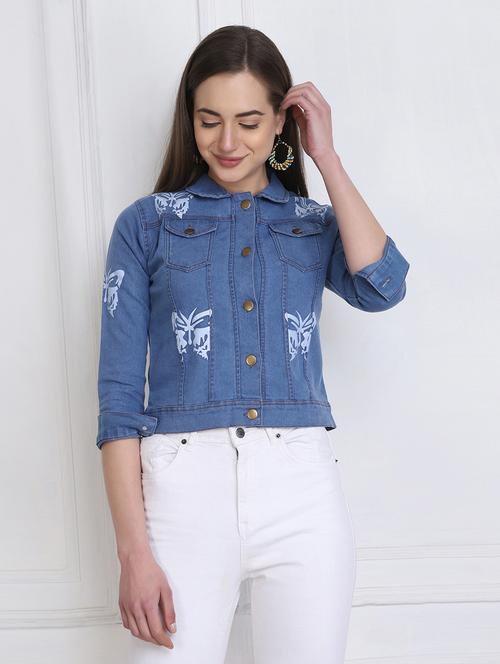 light blue printed denim jacket - 18269528 - Very Small Image - 1
