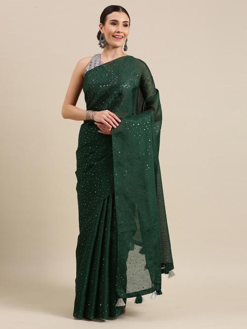 green georgette printed saree with blouse - 18269530 - Very Small Image - 1