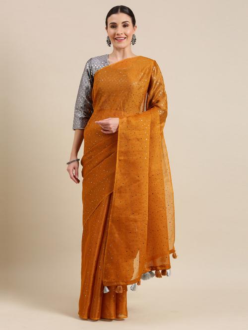 yellow cotton blend printed saree with blouse - 18269533 - Very Small Image - 1