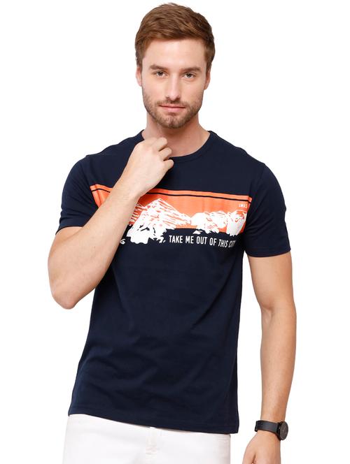 navy-blue chest-printed t-shirt - 18269840 - Very Small Image - 1
