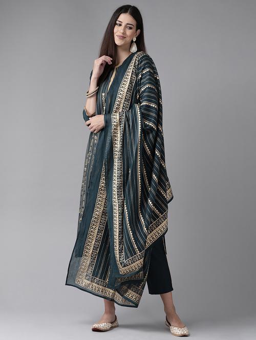 teal cotton kurta pant set - 18269872 - Very Small Image - 1