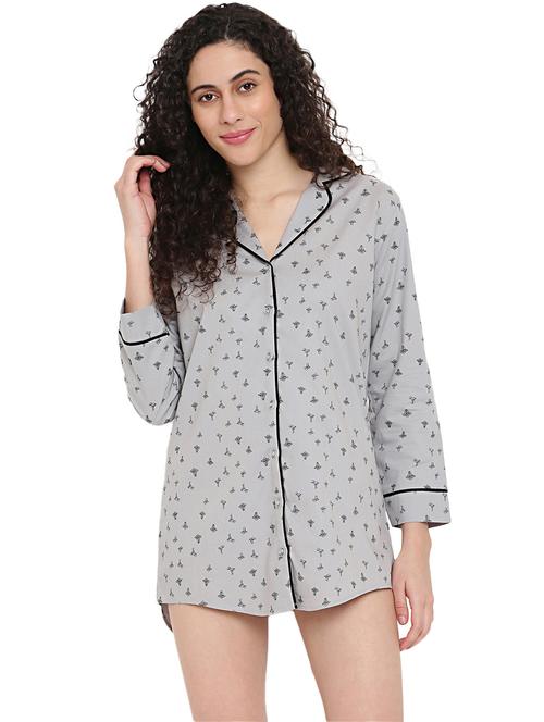 lapel neck printed sleepshirt - 18269940 - Very Small Image - 1