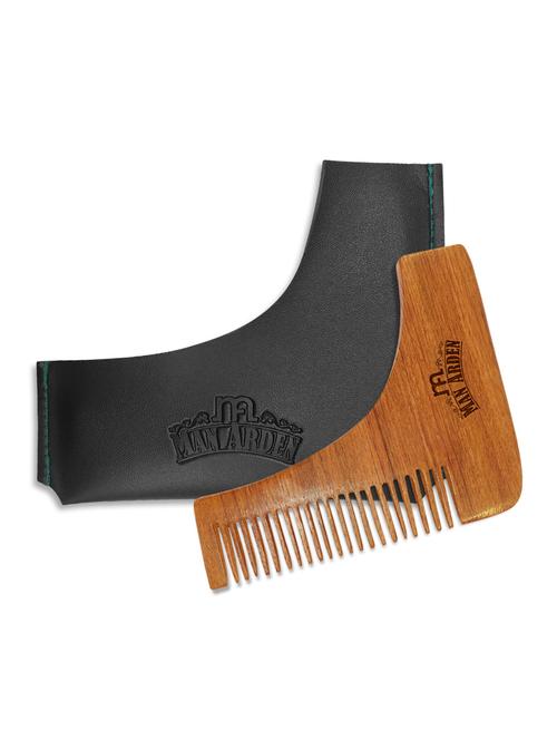 man arden neem wooden l shaped beard comb with rich leather pouch - 18269959 - Very Small Image - 1