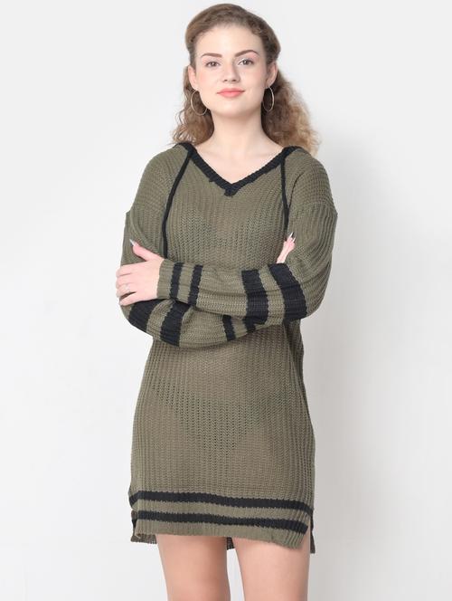 hooded neck contrast detail shift dress - 18270056 - Very Small Image - 1