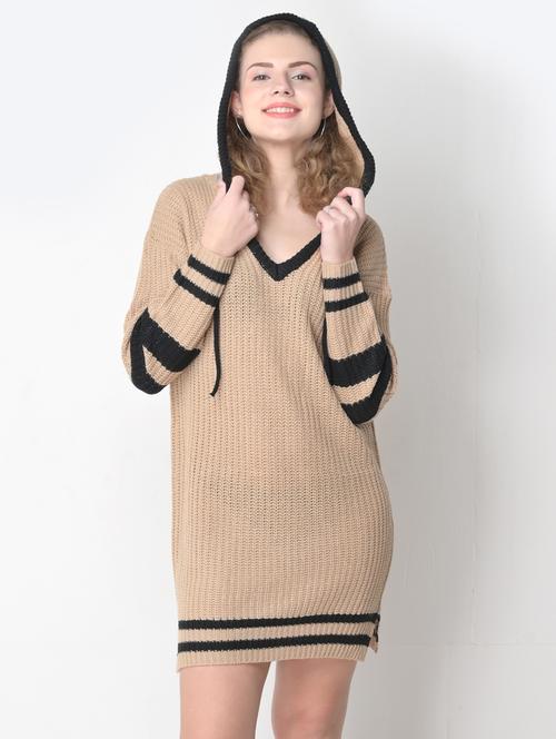 hooded neck contrast detail shift dress - 18270057 - Very Small Image - 1