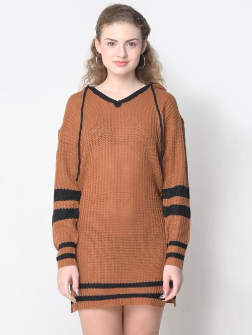 hooded neck contrast detail shift dress - 18270058 - Very Small Image - 1