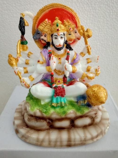 kesar zems marble lord panchmukhi hanuman murti/idol statue for pooja/decorative showpiece (13 x 9 x 14 cm) multicolor - 18270082 - Very Small Image - 1