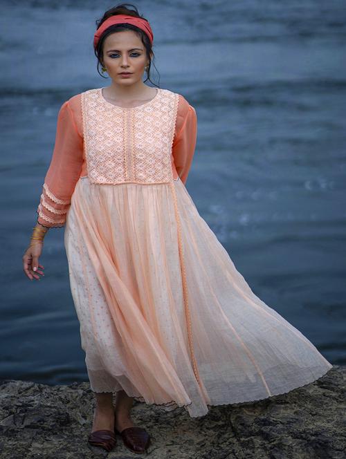 round neck self design fit & flare dress - 18270204 - Very Small Image - 1