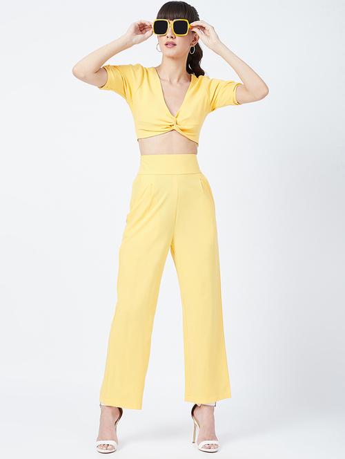 v-neck solid top with trouser set - 18270229 - Very Small Image - 1