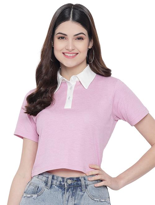 purple polo neck crop t-shirt - 18270642 - Very Small Image - 1