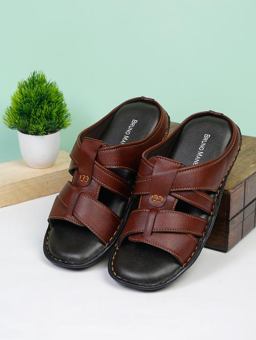 tan faux leather slip on floaters - 18270749 - Very Small Image - 1