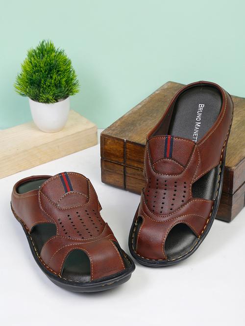 tan faux leather slip on floaters - 18270751 - Very Small Image - 1