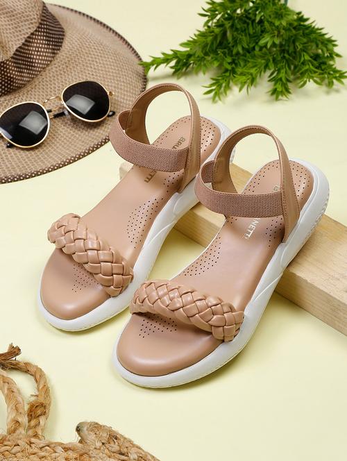tan faux leather slip on sandals - 18271052 - Very Small Image - 1