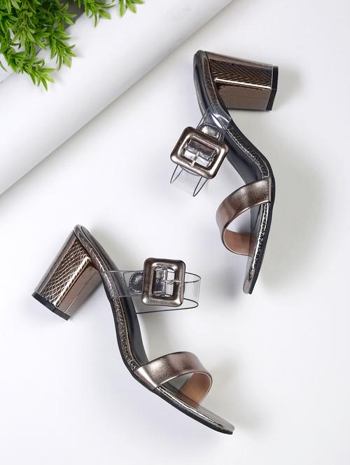metallic faux leather slip on sandals - 18271124 - Very Small Image - 1