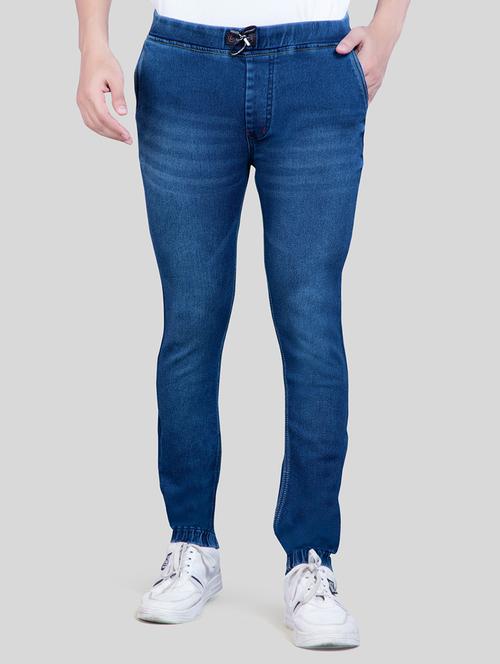 navy-blue solid denim jogger - 18271149 - Very Small Image - 1