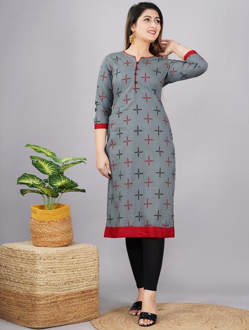 grey printed straight kurta - 18271181 - Very Small Image - 1