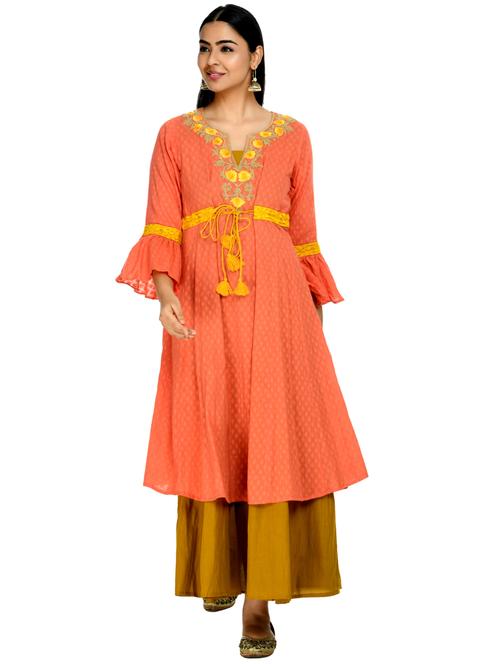 pink cotton blend anarkali kurta - 18271358 - Very Small Image - 1