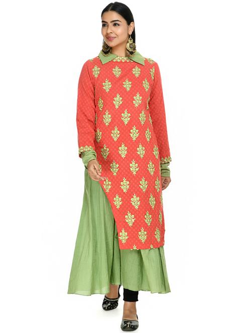 orange printed a-line kurta - 18271368 - Very Small Image - 1