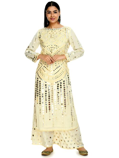 off-white kurta palazzo set - 18271517 - Very Small Image - 1