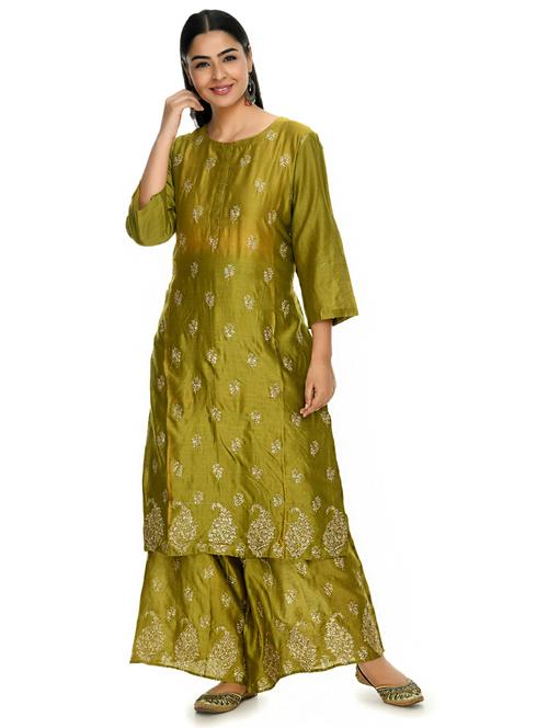 green kurta palazzo set - 18271539 - Very Small Image - 1