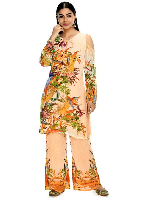 peach kurta palazzo set - 18271541 - Very Small Image - 1