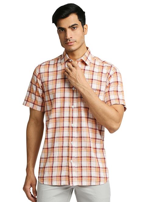 orange checkered casual shirt - 18271550 - Very Small Image - 1