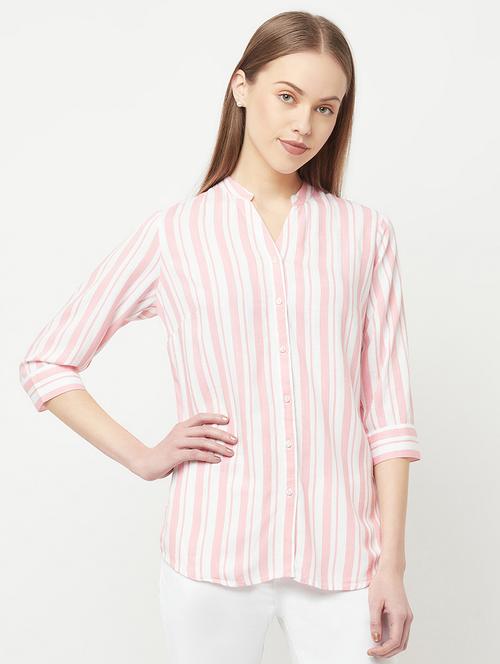 mandarin neck striped shirt - 18271661 - Very Small Image - 1