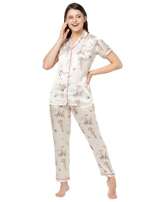 shirt collar printed nightwear pajama set - 18272102 - Very Small Image - 1