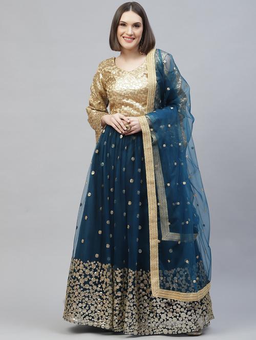 teal net flared lehenga - 18272753 - Very Small Image - 1