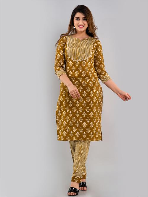 green cotton kurta pant set - 18272810 - Very Small Image - 1