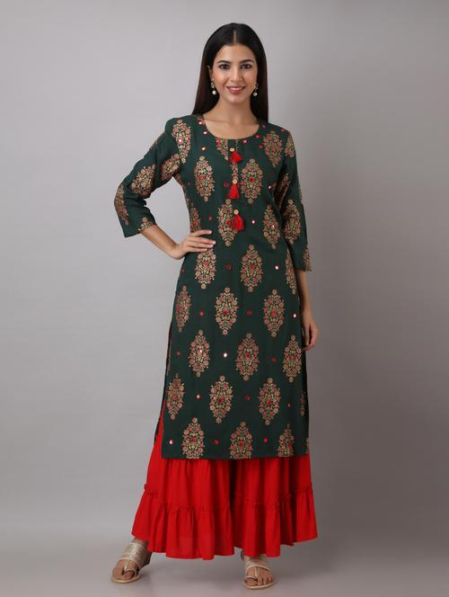 green kurta sharara set - 18272819 - Very Small Image - 1