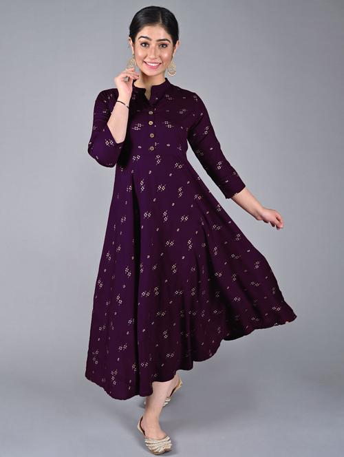 purple printed flared ethnic dress - 18272834 - Very Small Image - 1