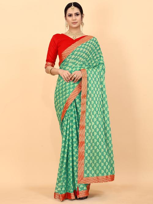 green lycra baluchari saree with blouse - 18273061 - Very Small Image - 1