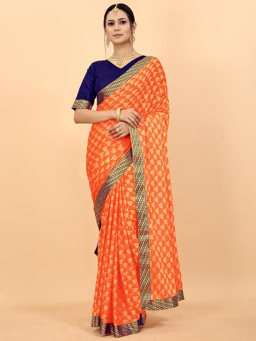 orange lycra bhagalpuri saree with blouse - 18273120 - Very Small Image - 1