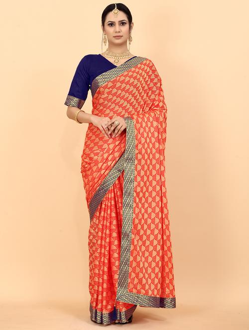 red lycra printed saree - 18273122 - Very Small Image - 1