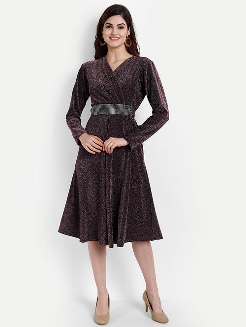 long sleeved blouson shimmer a-line dress - 18273371 - Very Small Image - 1