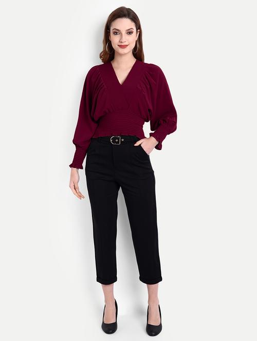 dolman sleeved v-neck smocked top - 18273375 - Very Small Image - 1