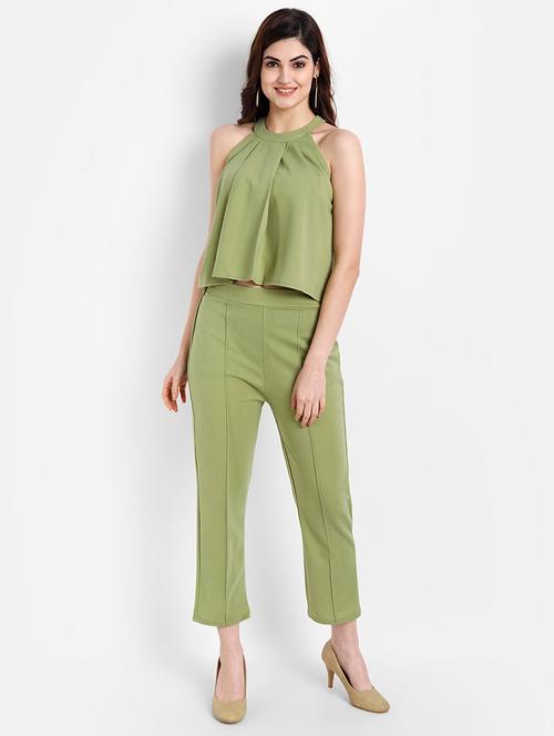 halter neck solid top and trouser set - 18273453 - Very Small Image - 1