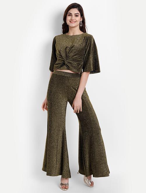 round neck solid top and trouser set - 18273466 - Very Small Image - 1