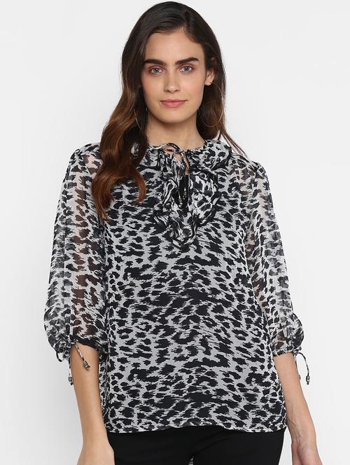 tie up neck animal print regular top - 18273487 - Very Small Image - 1