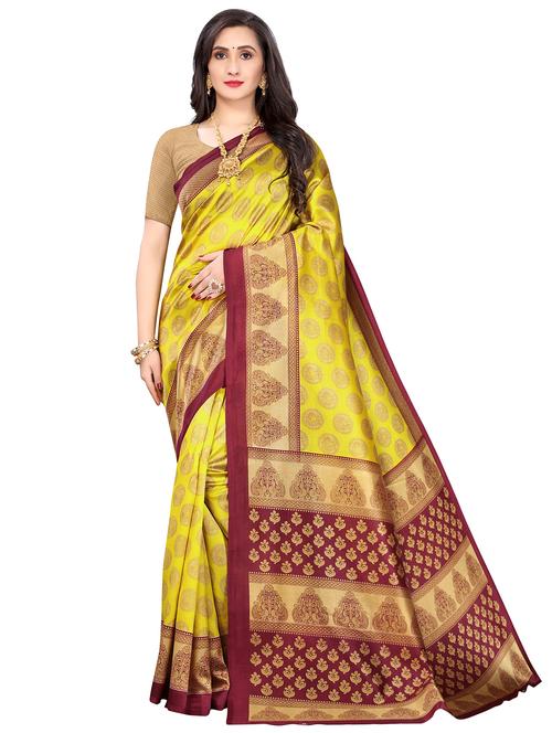 yellow art silk printed saree - 18274149 - Very Small Image - 1