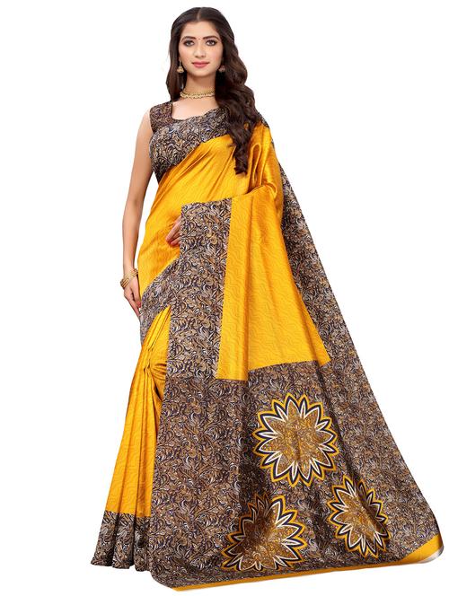 yellow art silk printed saree - 18274159 - Very Small Image - 1